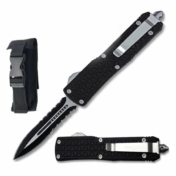 8.5" Black Delta Force OTF Dual Action Serrated Blade Knife 3 8.5" Black Delta Force OTF Dual Action Serrated Blade Knife