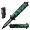 7" Cannabis Marijuana Leaf Stiletto OTF Knife -KNIFE IMPORT Sales 168MJDP