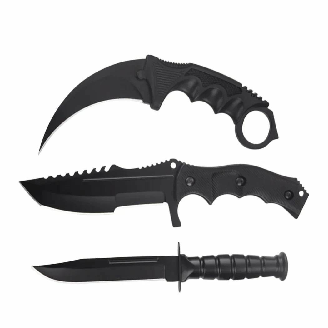 3 Pc Combo CSGO Black Tactical Fixed Blade Knife Set - Karambit, Huntsman, Combat Knife 3 3 Pc Combo CSGO Black Tactical Fixed Blade Knife Set - Karambit, Huntsman, Combat Knife
