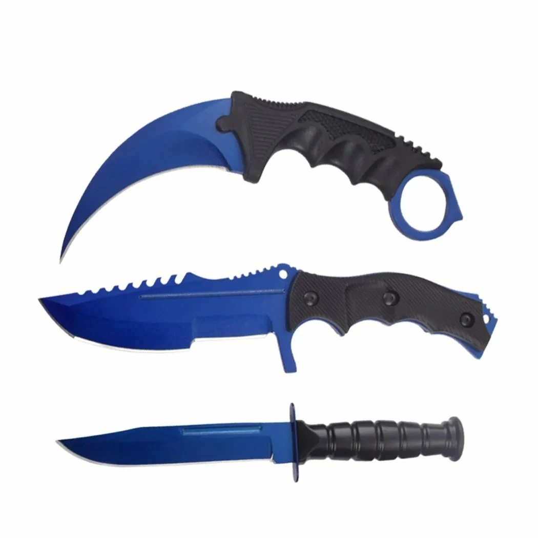 3 Pc Combo CSGO Blue Tactical Fixed Blade Knife Set - Karambit, Huntsman, Combat Knife 3 3 Pc Combo CSGO Blue Tactical Fixed Blade Knife Set - Karambit, Huntsman, Combat Knife