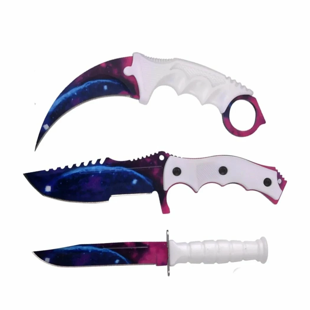 3 Pc Combo CSGO White Galaxy Tactical Fixed Blade Knife Set - Karambit, Huntsman, Combat Knife 3 3 Pc Combo CSGO White Galaxy Tactical Fixed Blade Knife Set - Karambit, Huntsman, Combat Knife
