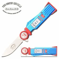 Busted Knuckle Garage Pocket Knife Blue Gas Pump Design Spring Assisted Knife