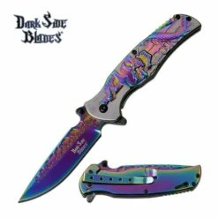Dark Side Blades Skull And Dragon Spring Assisted Pocket Knife Rainbow