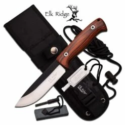 Elk Ridge BushCraft 10.5 Inch Fixed Blade Hunting Knife Brown Pakka Wood Handle