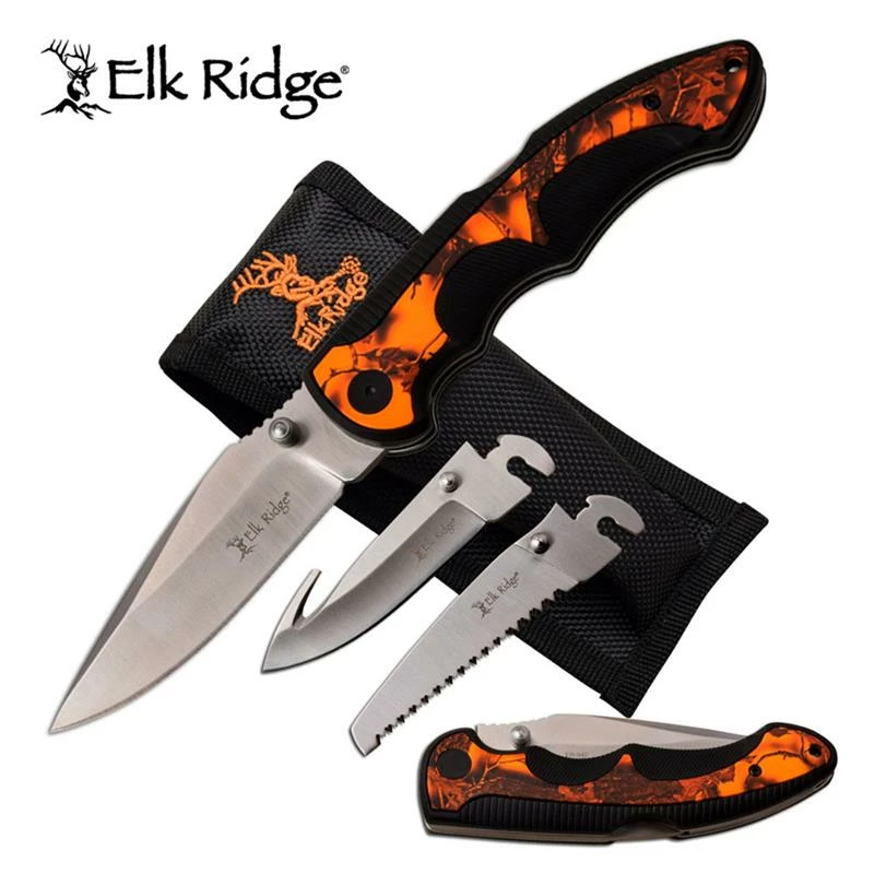 Elk Ridge Inter-changeable Blade Folding Pocket Knife Orange Camo 3 Elk Ridge Inter-changeable Blade Folding Pocket Knife Orange Camo