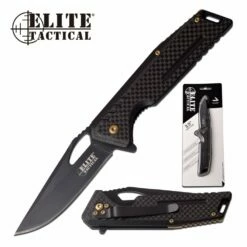 Elite Tactical Manual Folding Pocket Knife Black Carbon Fiber Handle