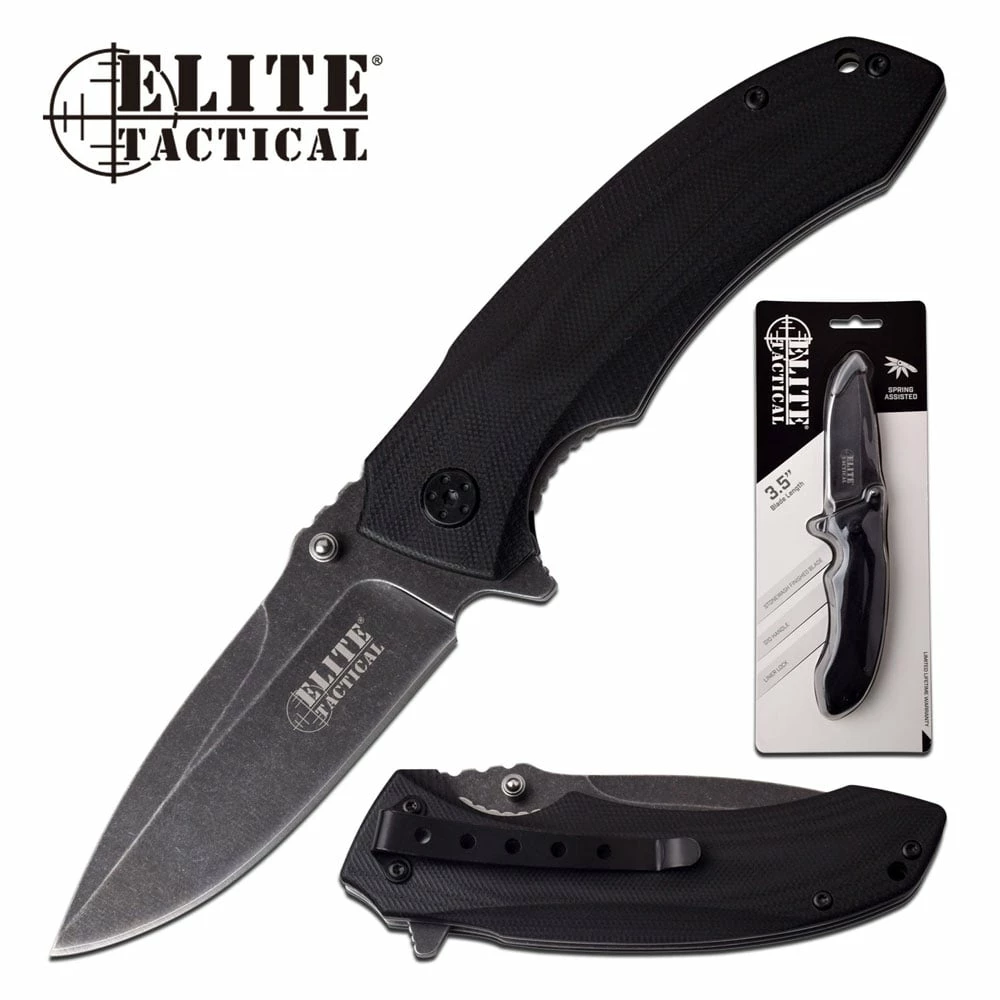 Elite Tactical Spring Assisted Knife 8.25 Inch Black Pocket Knife 3 Elite Tactical Spring Assisted Knife 8.25 Inch Black Pocket Knife