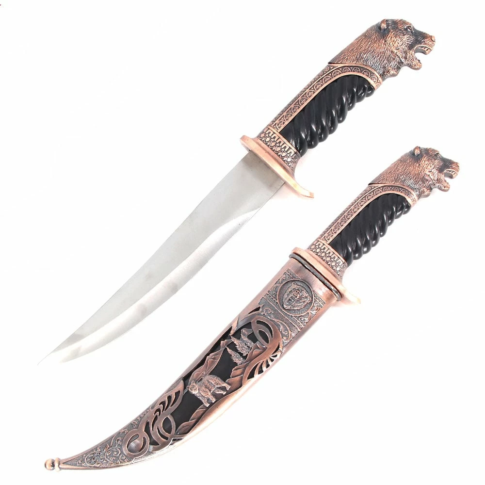 Bronze Bear Collectors Dagger Fixed Blade Hunting Knife With Scabbard 3 Bronze Bear Collectors Dagger Fixed Blade Hunting Knife With Scabbard