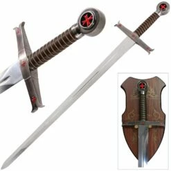 Crusader Knight Templar Red Cross Sword With Wall Mount