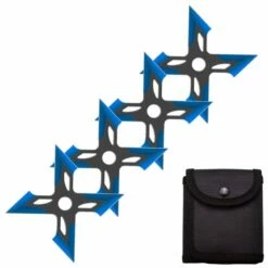 4 Pc Black/Blue Finish Four-Pointed X Throwing Ninja Stars Shuriken