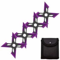 4 Pc Black/Purple Finish Four-Pointed X Throwing Ninja Stars Shuriken