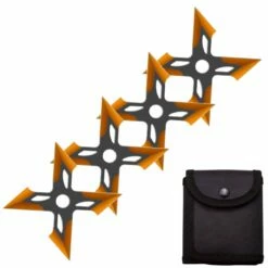 4 Pc Black/Orange Finish Four-Pointed X Throwing Ninja Stars Shuriken
