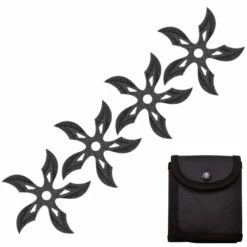 4 PC Set Stonewash Finish Ninja Throwing Stars Shuriken Knife Curve Blade Five-Sided