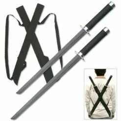 2 Piece Ninja Sword Set With Cast Metal Guards And Pommels