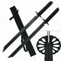 28 Inch Twin Black Blades Full Tang Ninja Sword Set