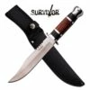 Survivor 12 Inch Satin Finished Fixed Blade Knife - Black Brown Wood Handle -KNIFE IMPORT Sales HK781L