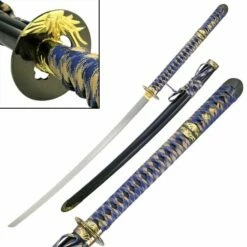 Blue And Gold Samurai Katana Sword With Tanto Blade
