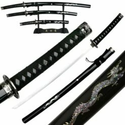 3 Piece Japanese Sword Set With Dragons Stand Included