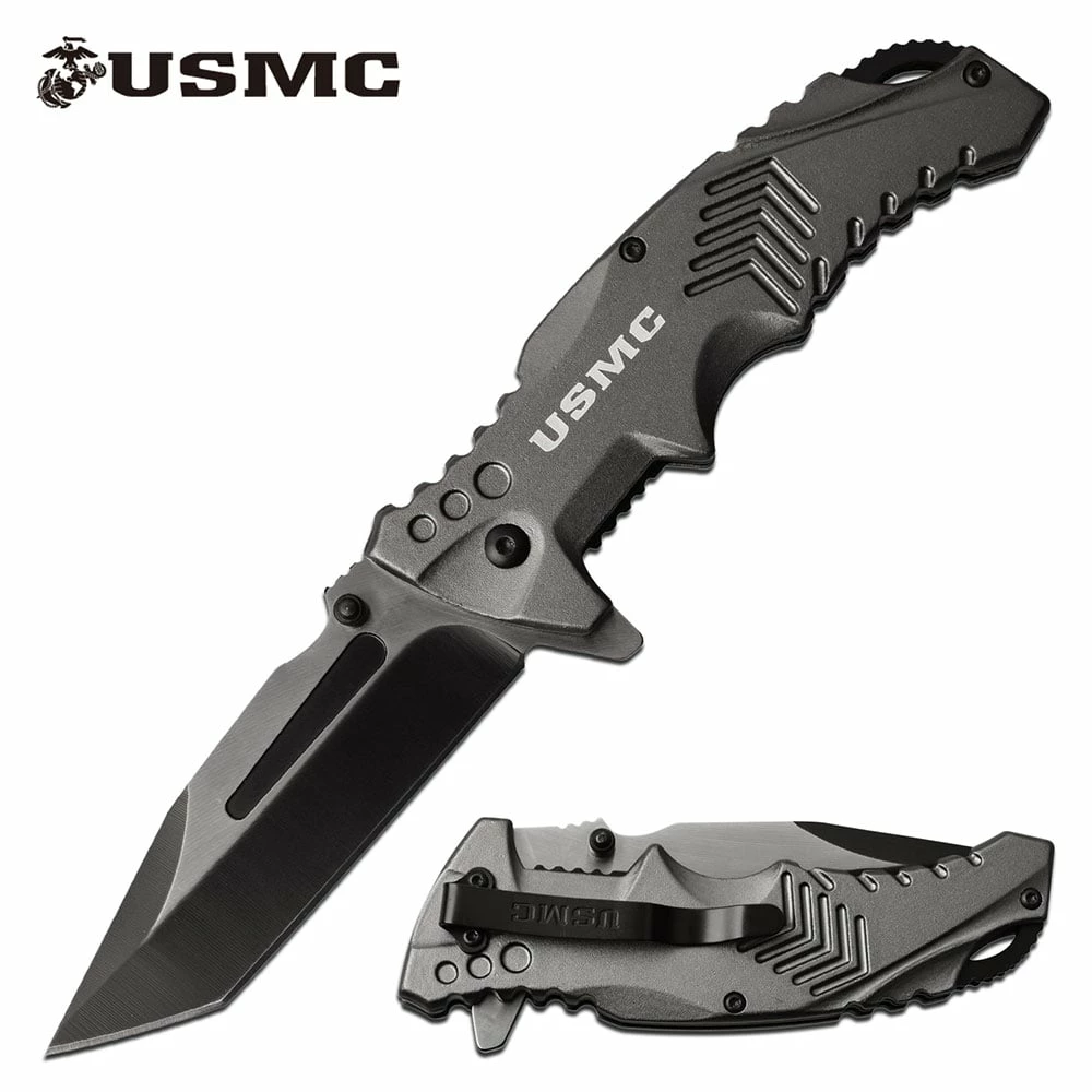 United States Marines Spring Assisted Pocket Knife Grey Handle 3 United States Marines Spring Assisted Pocket Knife Grey Handle