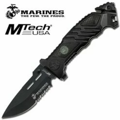 5 Inch US Marines 4.5MM Blade Spring Assisted Folder Knife With Black Handle