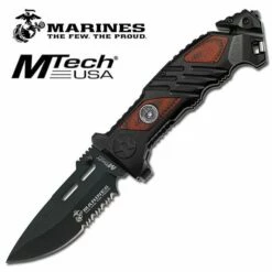 5" US Marines 4.5MM Blade Spring Assisted Folder Knife With Brown Pakkawood Handle