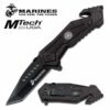 Marines Mtech Tactical Spring Assisted Folding Knife - Black Handle With Medallion