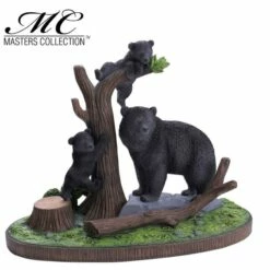 Home Decor Resin Black Bear With Cubs Display With Stand