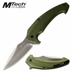 8 Inch Manual Pocket Knife Green Aluminum Handle