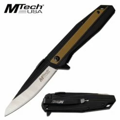 8 Inch Two Tone Manual Folding Pocket Knife Black Tan Handle
