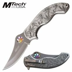 Marijuana Leaf Pocket Knife Silver Spring Assisted Knife
