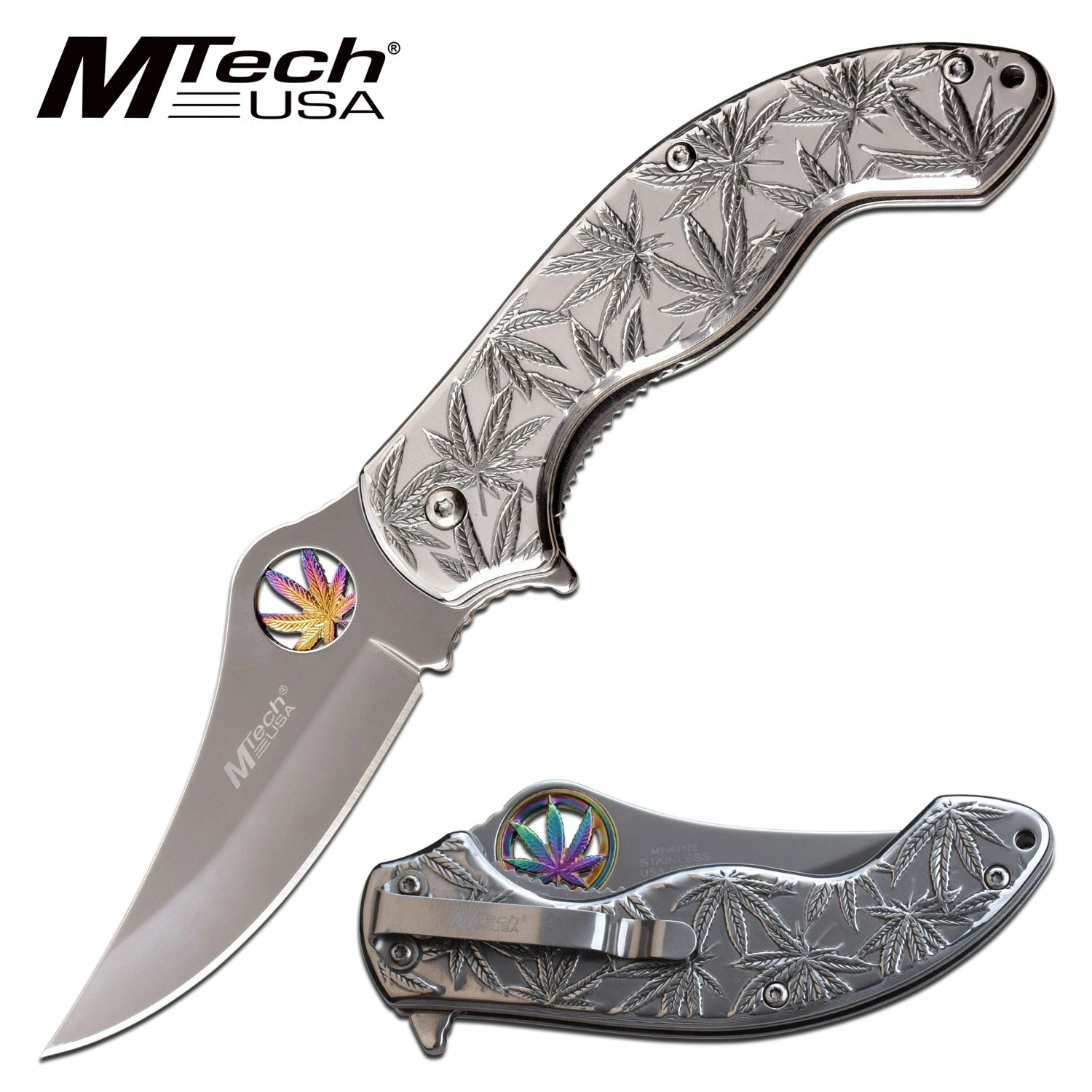 Marijuana Leaf Pocket Knife Silver Spring Assisted Knife 3 Marijuana Leaf Pocket Knife Silver Spring Assisted Knife
