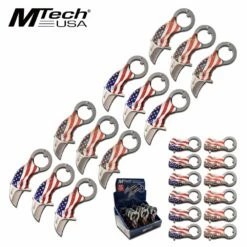 Mtech 4.3 Inch US Flag Spring Assisted Knife 12 Piece POP Box