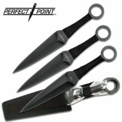 12" 5MM 3 Piece Kunai Throwing Knife Set With Leather Wrap Handle
