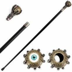 37" Rolling Evil Eye Swagger Cane Staff With Skeletal Hand Handle