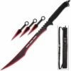 Red Ninja Sword Full Tang Machete Tactical Blade 3 Pcs Kunai Throwing Knife Set