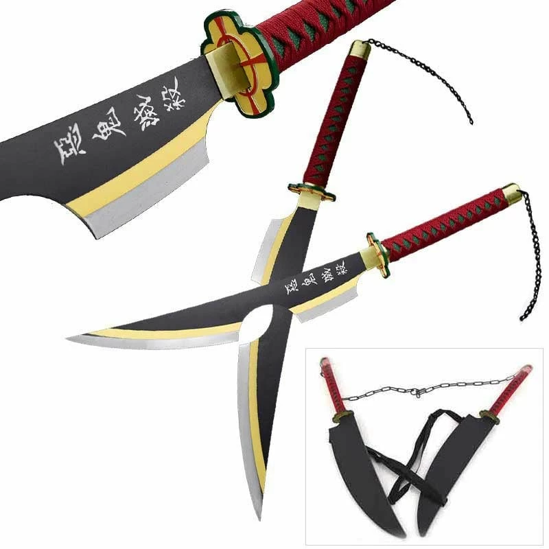 Set Of 2 34" Tengen Uzui's Dual Nichirin Swords With Shoulder Strap 3 Set Of 2 34" Tengen Uzui's Dual Nichirin Swords With Shoulder Strap