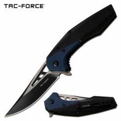 Folding Pocket Knife With Persian Edge Blade Black Blue Handle
