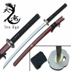 41 Inch Reverse Blade Hand Forged Samurai Sword With Red Scabbard