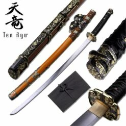 Ten Ryu 28 Inch Samurai Katana Sword With Gold Scabbard