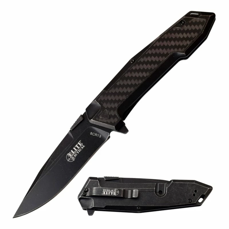 Elite Tactical 8.35 Inch Manual Folding Pocket Knife Black Stonewash 3 Elite Tactical 8.35 Inch Manual Folding Pocket Knife Black Stonewash